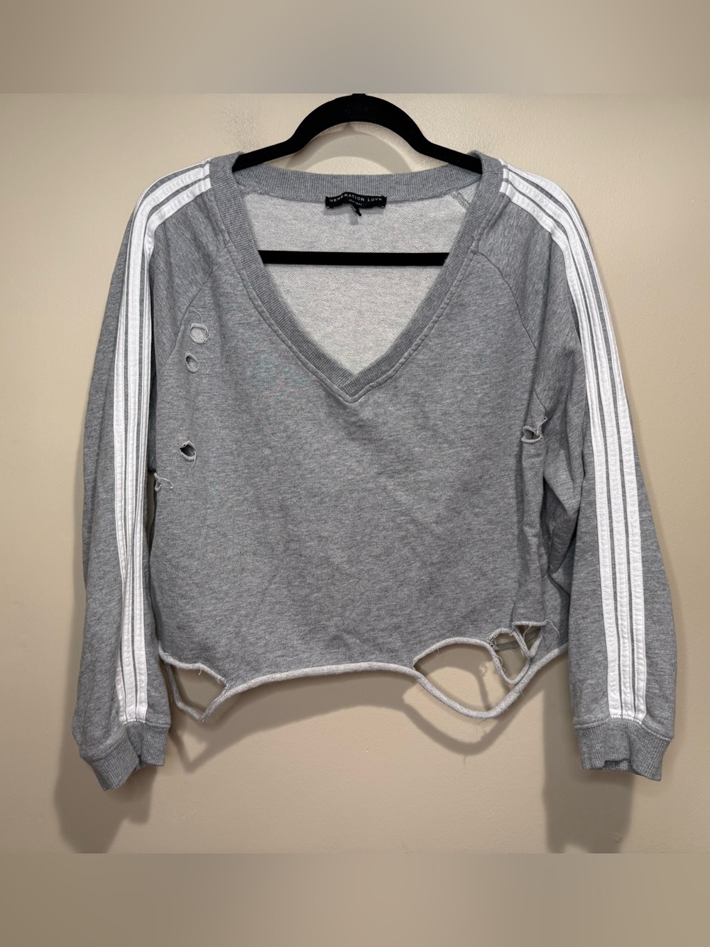 Generation Love distressed v-neck pullover sweatshirt grey